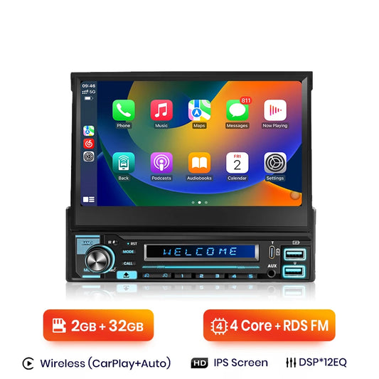 Uitklapbaar Single DIN CarPlay Scherm – Draadloos Apple CarPlay & Android Auto