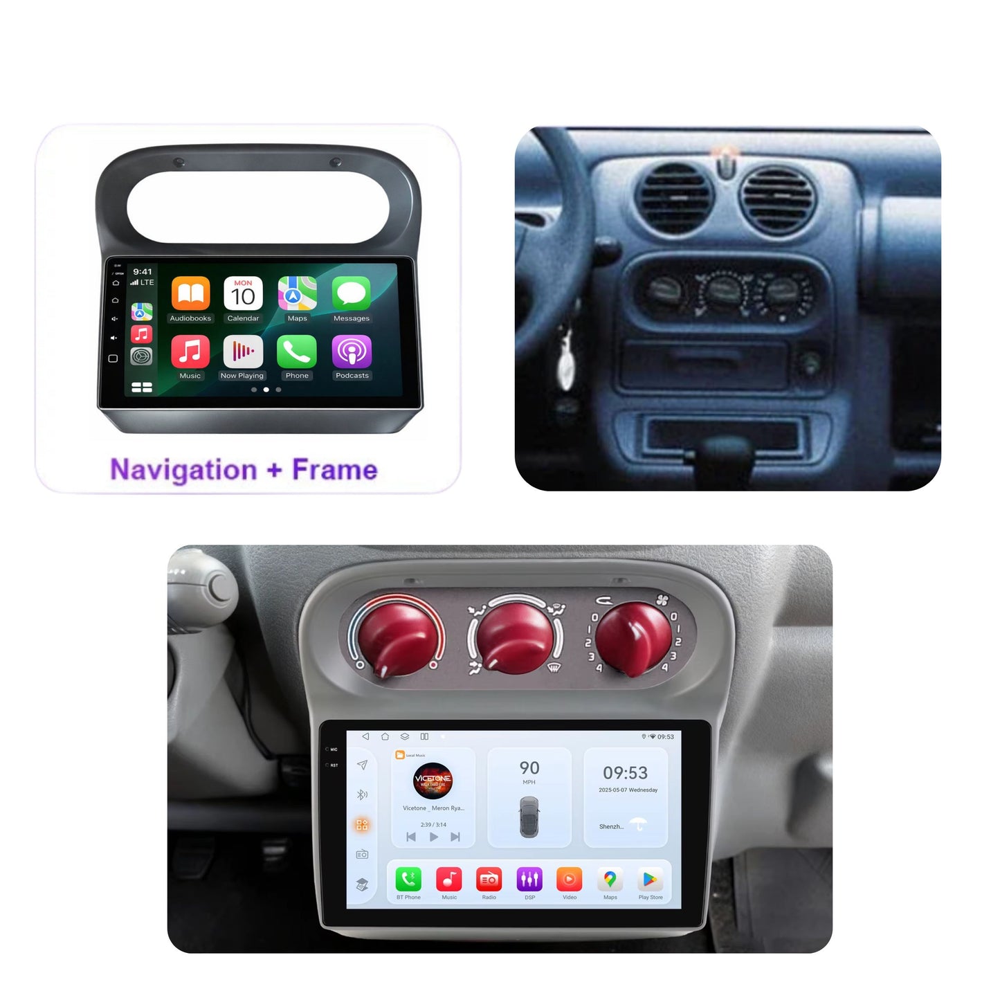 9” Apple CarPlay & Android Auto Screen for Renault Twingo (2002-2013) – Android 12, GPS, 2GB RAM