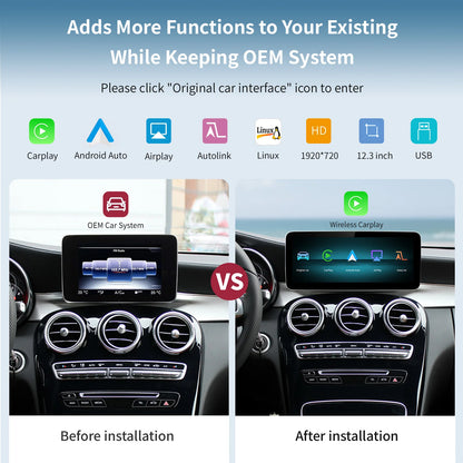 Mercedes-Benz 12.3 inch CarPlay Display | NTG 4.5 5.0 / 5.1 / 5.2 | Draadloos CarPlay & Android Auto