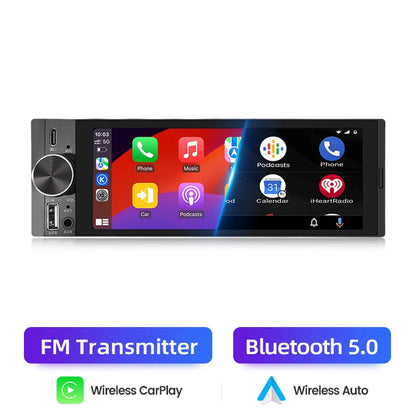 1-DIN 6,86” Wireless CarPlay & Android Auto Autoradio – IPS Touchscreen 1280×480, Bluetooth & Camera-ondersteuning