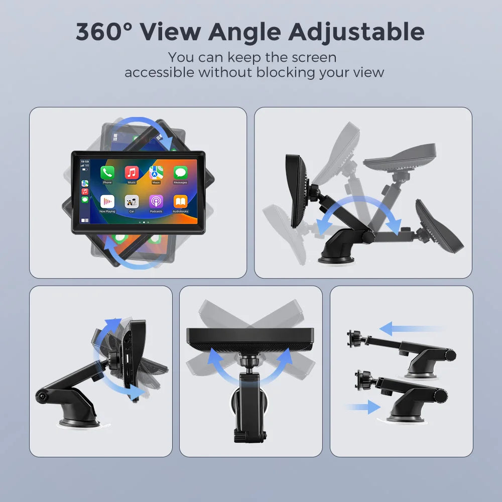 7” Draagbaar CarPlay Scherm – Draadloos Apple CarPlay & Android Auto