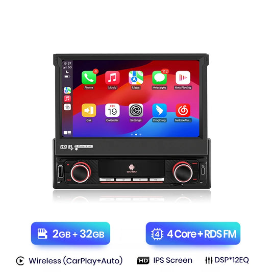 Uitklapbaar Single DIN CarPlay Scherm – Draadloos Apple CarPlay & Android Auto